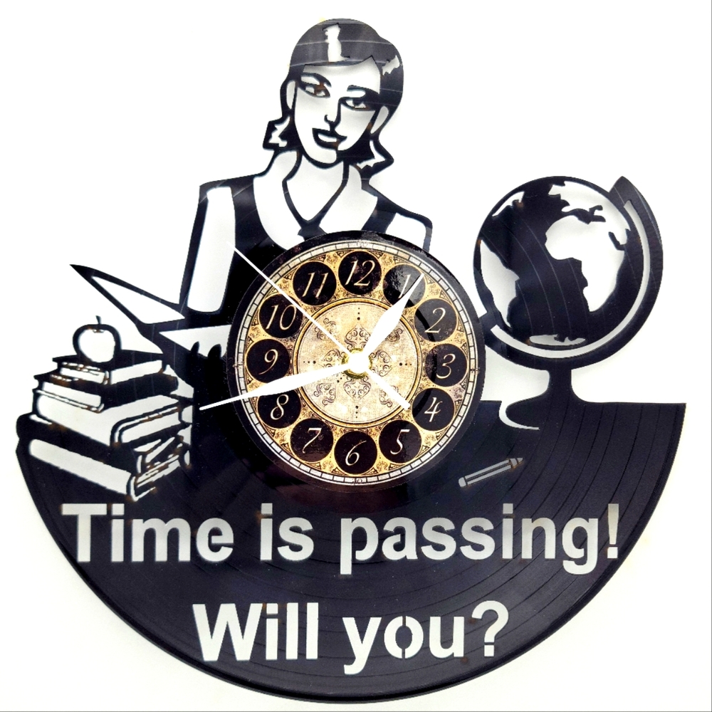 TEACHER vinyl record clock